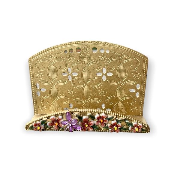 Enamel and Crystal Gold Tone Floral Desk Accessory - Picture 2 of 4